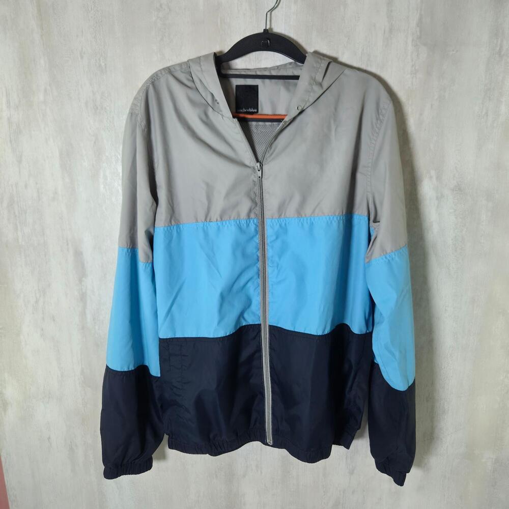 Vintage Medium Anchor Blue Windbreaker Jacket Blue Gray Black Colorwall Mesh